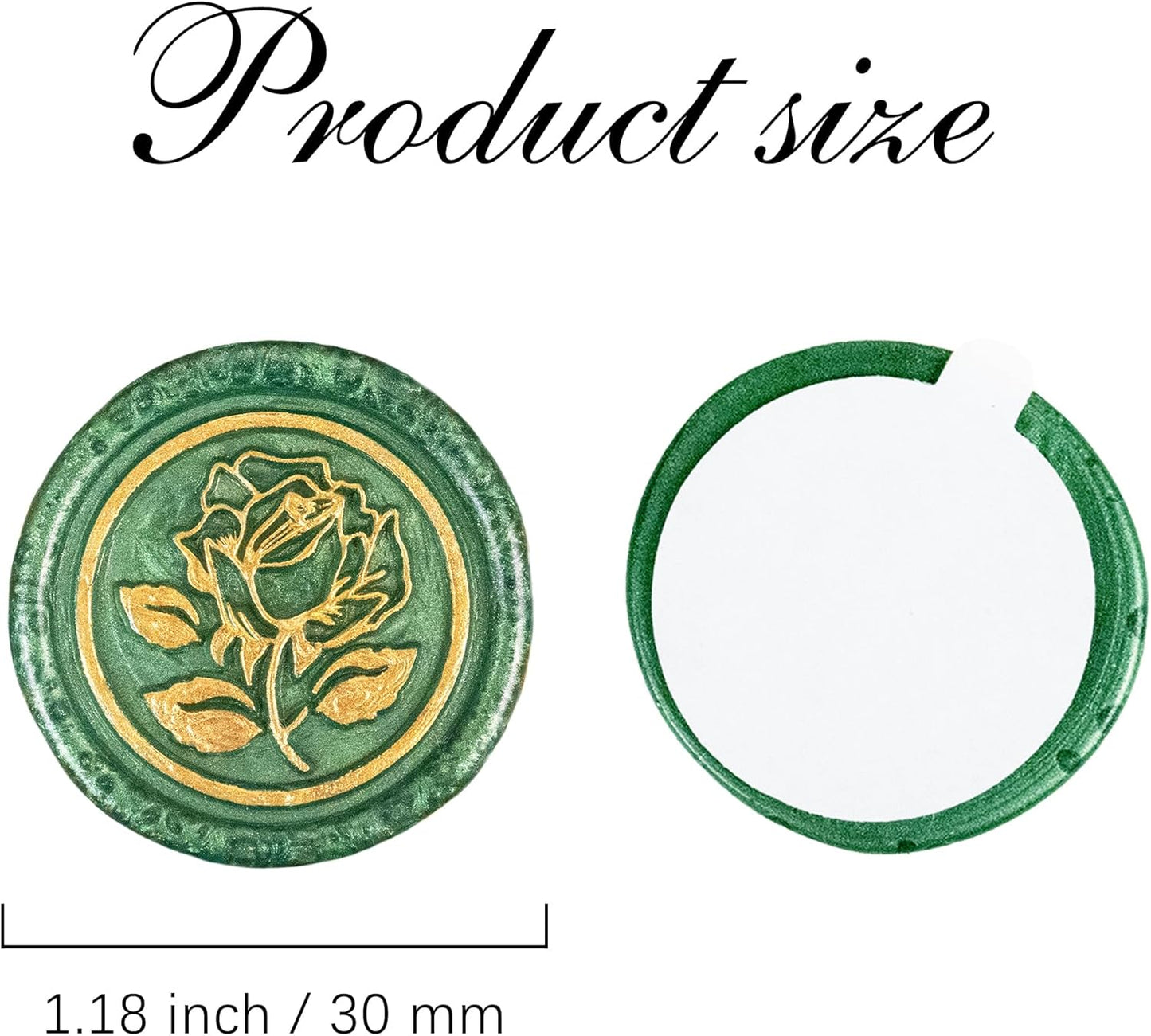 100Pcs Gold & Green Wax Seal Stickers - Handmade Envelope Seals, Self-Adhesive Wax Stickers for Wedding Party Invitations, Envelope, Gift Wrap, Christmas (Gold Rose Style, Green)
