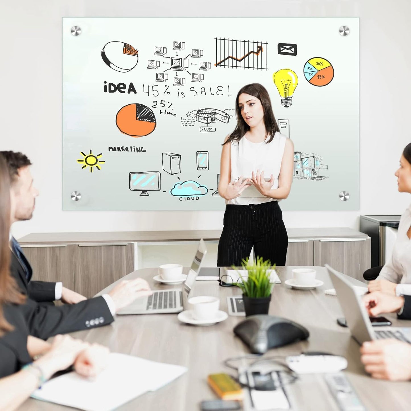 H-Qprobd Dry Erase White Board for Wall 72"x40" Magnetic Glass Frameless Whiteboard Mount for Home School Supplies or Home Office Decor, Includes 8 Magnets, 8 Markers and 2 Erasers