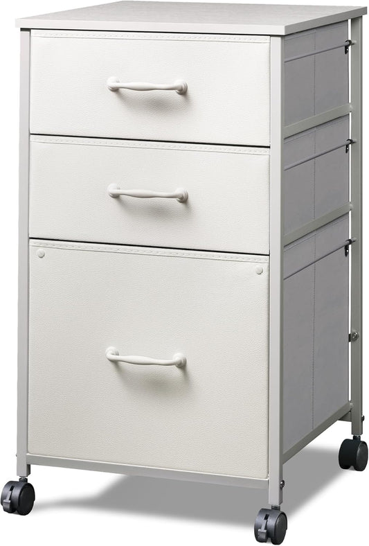 DEVAISE Mobile File Cabinet, Rolling Printer Stand with 3 Drawers, Fabric Vertical Filing Cabinet fits A4 or Letter Size for Home Office, White
