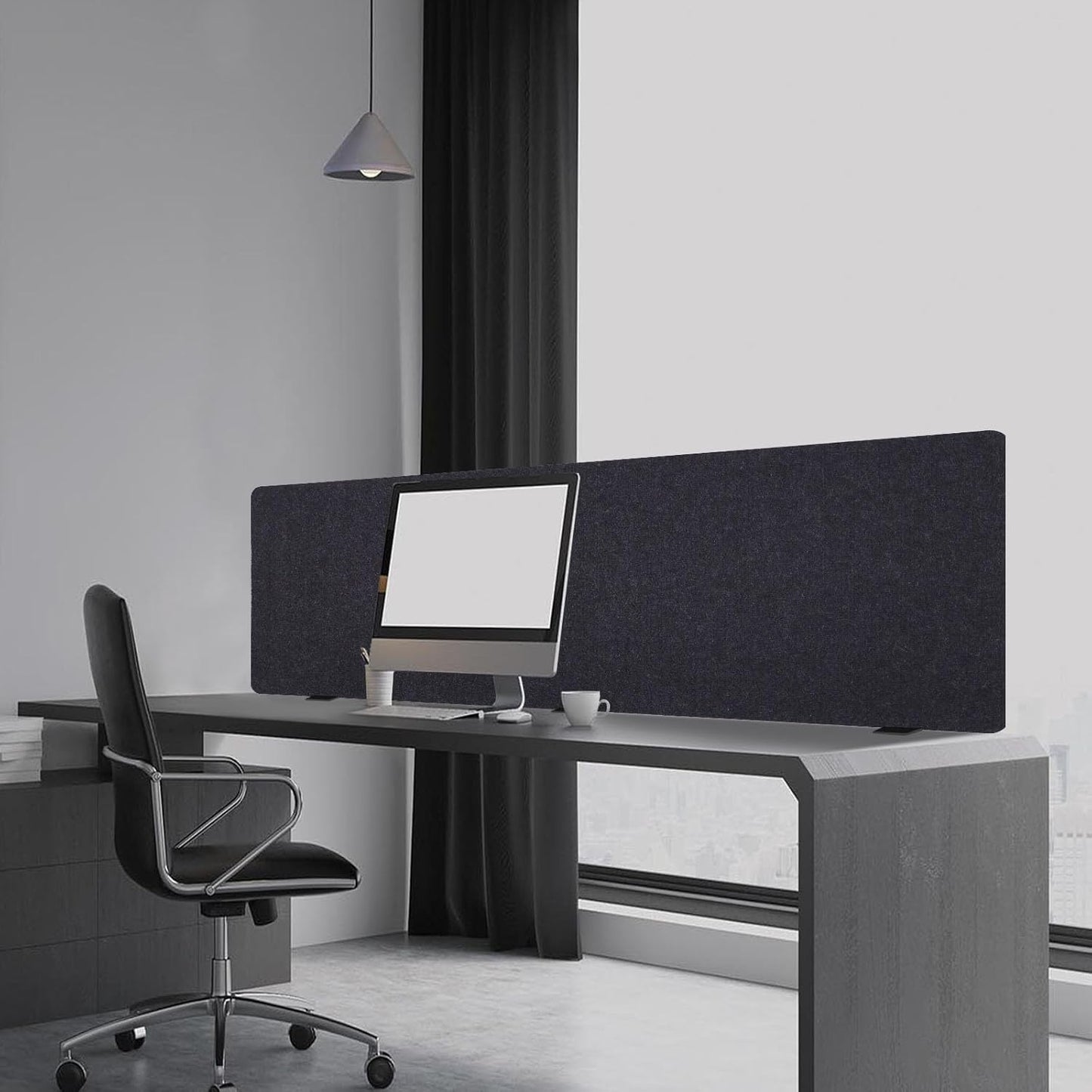 DouSeiAi Clamp-On Desk Divider, Desk Privacy Panel, Office Sound Absorbing Cubicle Partitions, One-Side Panel, 59.1x 23.8x1inch/Dark Gray