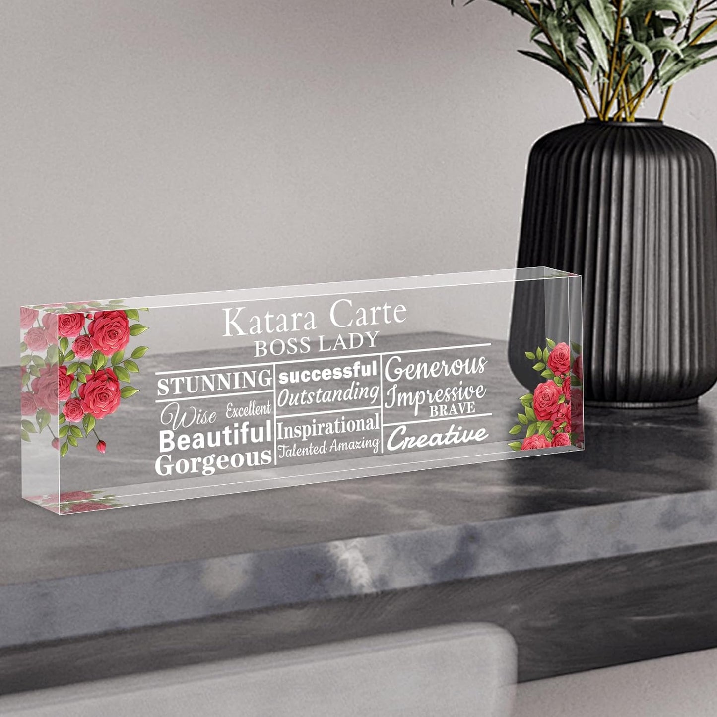 Name Plate for Desk Personalized, Acrylic Desk Decorations, Employee Appreciation Gifts, Custom Office Gifts for Coworkers, Boss, Teacher, Nurse (Boss Lady)