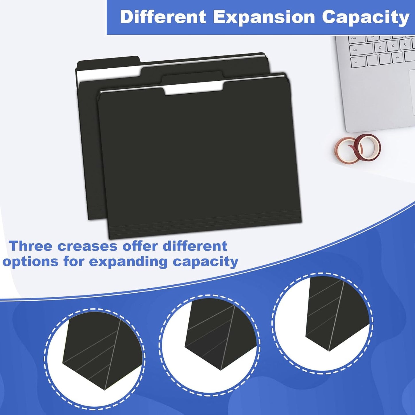 File Folder, HERKKA 120 Pack 1/3 Cut Tab File Folders, File Folders Great for Organizing and Filing, Letter Size, Black