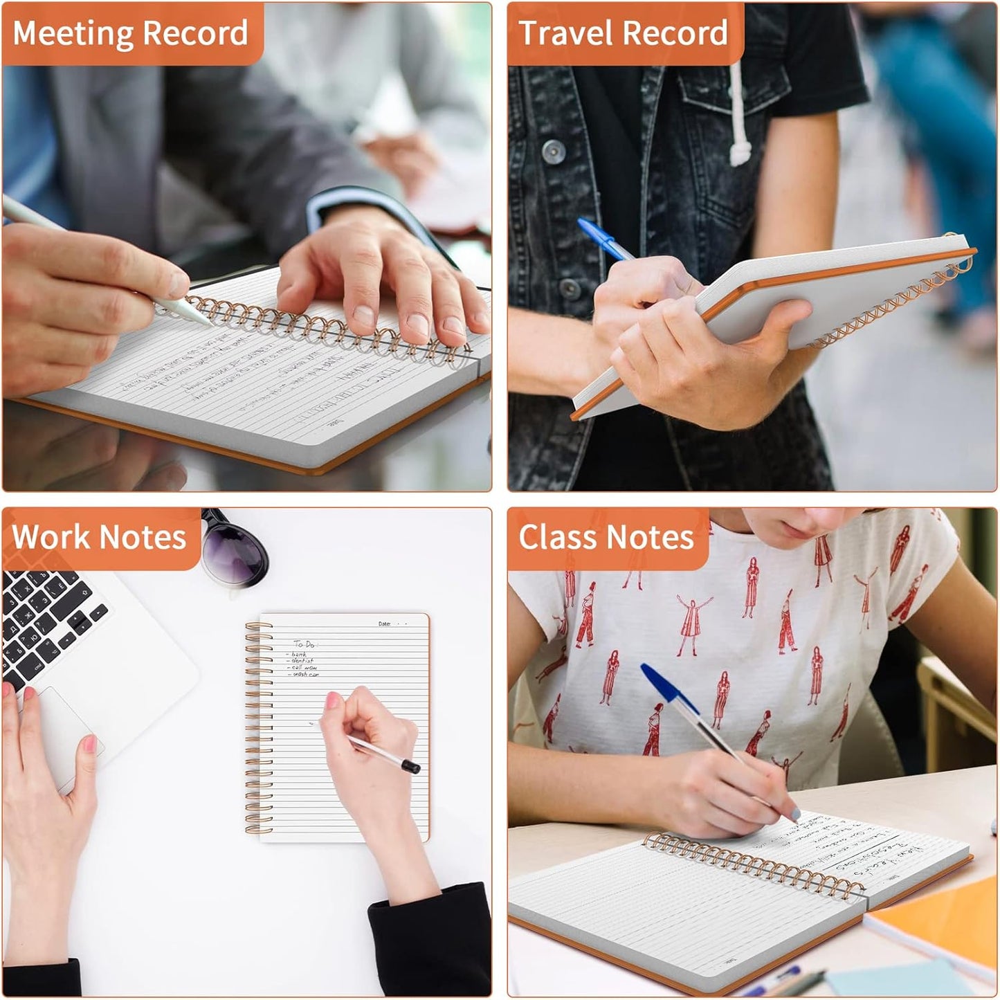 Forvencer A4 Lined Spiral Journal Notebook with 300 Numbered Pages, 11" X 8.5" Thick Journals for Writing with 100GSM Paper, Hardcover Notebooks with Contents for Work, School, Orange