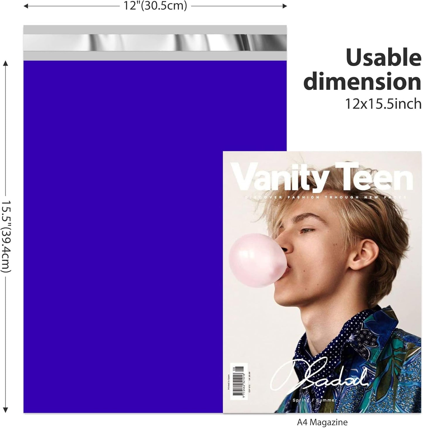 Fuxury Poly Mailers 12x15.5 Inch 500 Pcs, Bulk Shipping Bags for Clothing, Strong Adhesive Shipping Envelopes for Small Business Suppliers,Waterproof Mailers Poly Bags Mailing Envelopes Blue