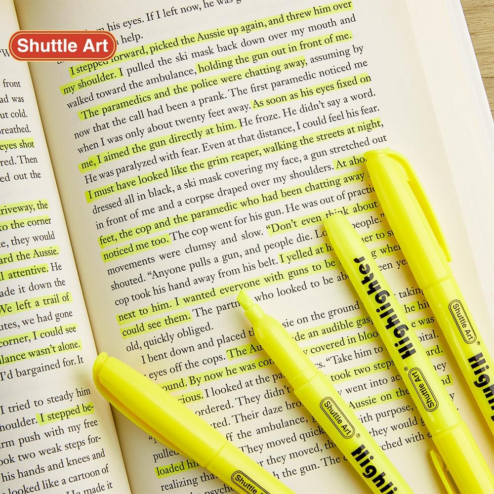Shuttle Art 144 Pack Highlighters, Yellow Highlighter Pen Bulk with Versatile Chisel Tip Dry-Quickly Non-Toxic Highlighter Markers for Adults Kids Highlighting in Home School Office