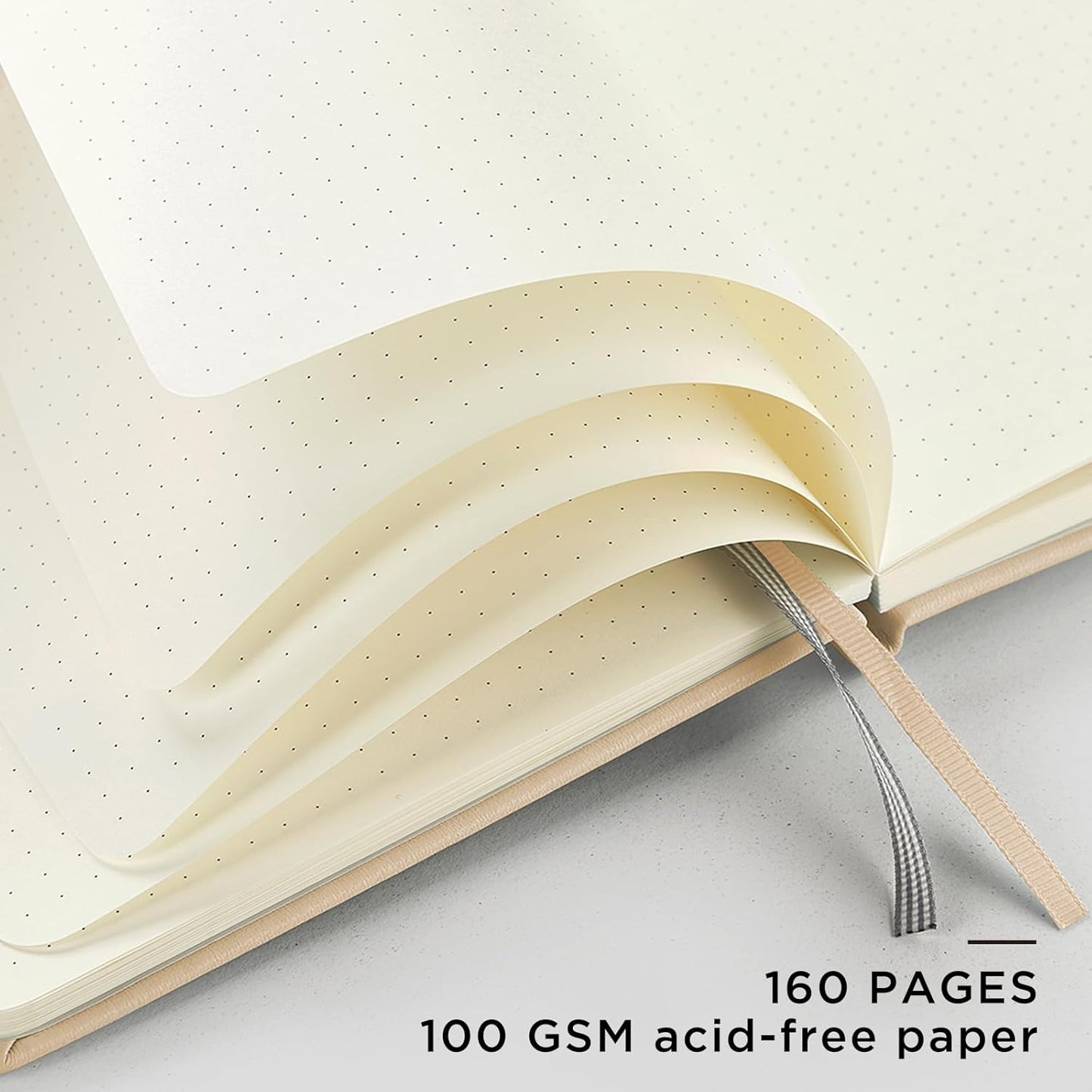 &And Per Se Dotted Journal Notebook, A5 Hardcover Leather Bullet Dotted Journal, 160 Pages 100 gsm Thick Dotted Paper，3 Stickers Included for Women Men, Work Office or School - 5.7'' x 8.3'' (Light