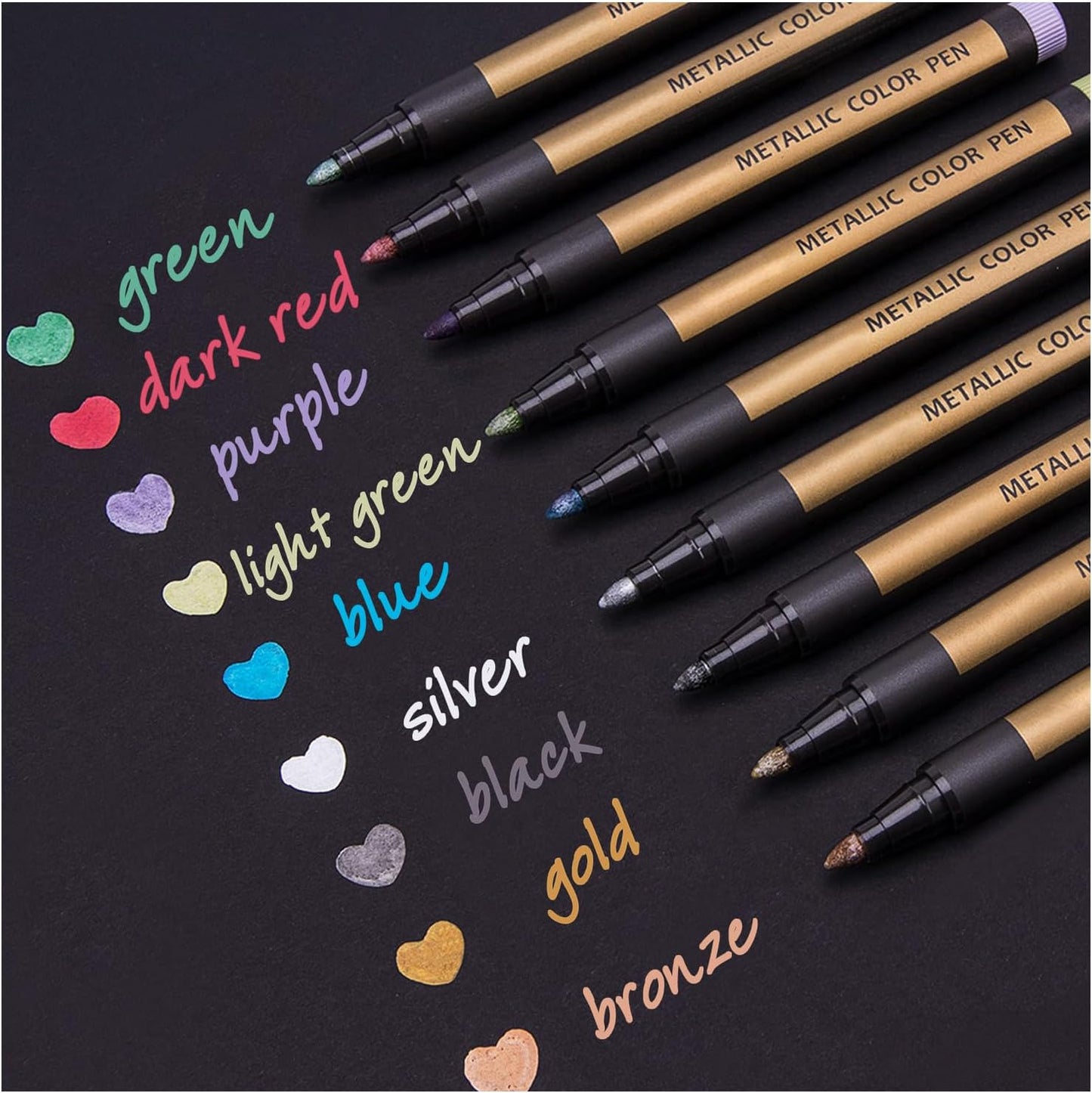 Dyvicl Metallic Marker Pens - Set of 9 Medium Point Metallic Markers for Rock Painting, Black Paper, Card Making, Scrapbooking Crafts, DIY Photo Album