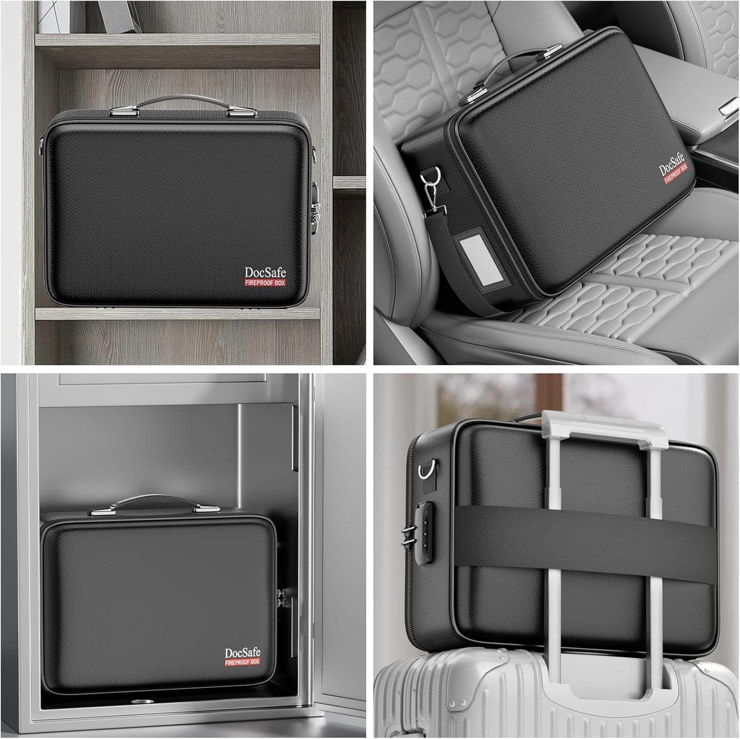 DocSafe Fireproof Document Box with Lock, Hard Case File Organizer with Accordion File Folder, Fireproof Water Resistant Safe Box Home Office Travel Storage for Important Documents Laptop Black