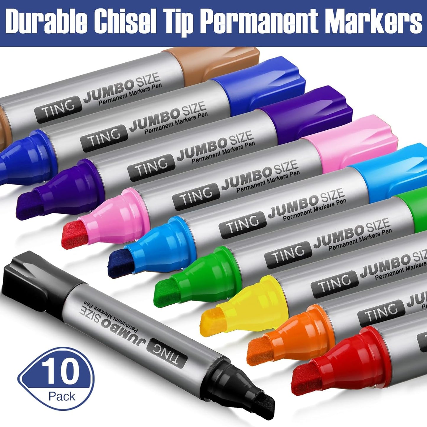Fuutreo 10 Pack Jumbo Permanent Markers Bulk Large Chisel Tip Permanent Markers Quick Drying Waterproof Big Huge Poster Pens for Office, Logistics Company and More(Rich Color)