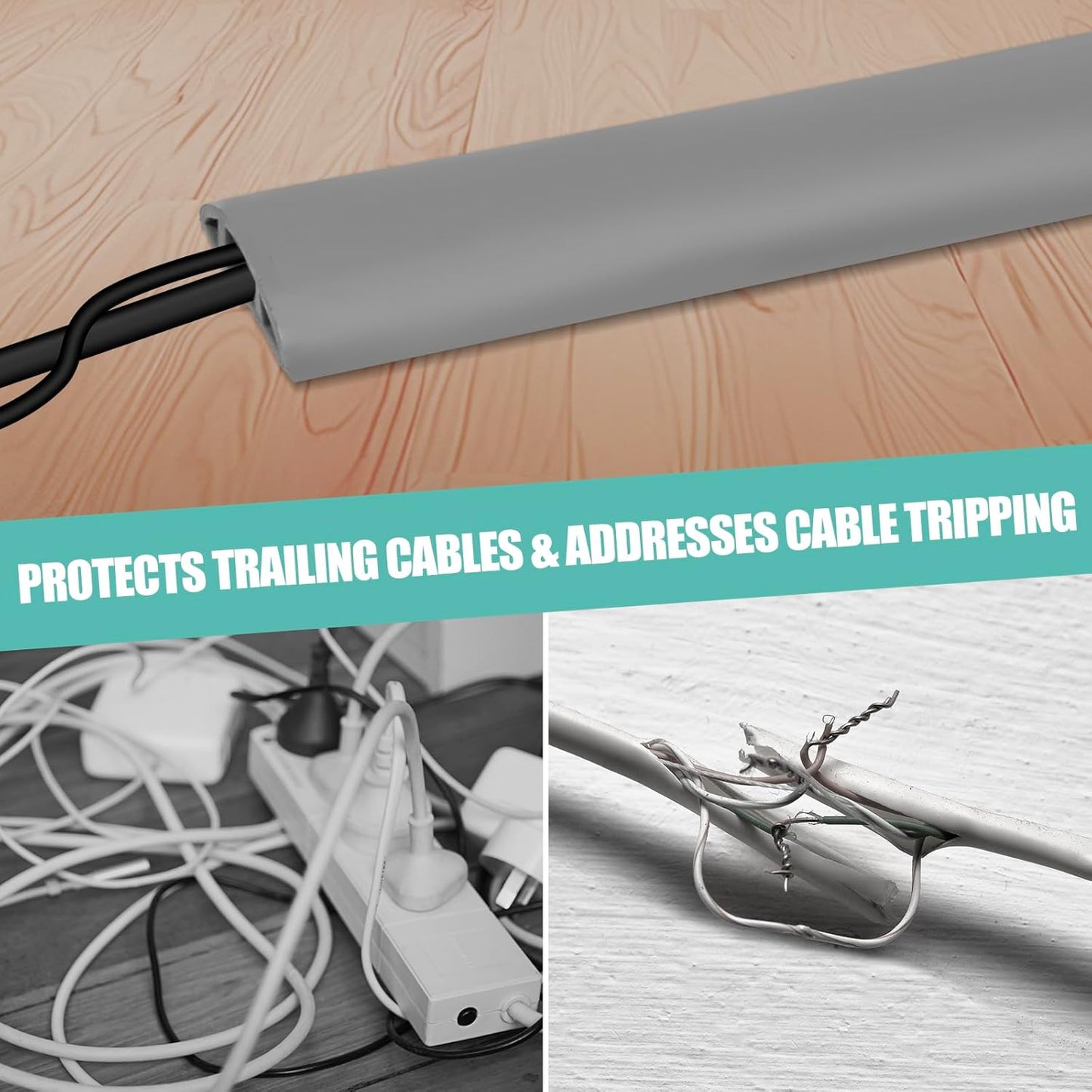Floor Cord Cover Self Adhesive Cord Hider,3.3FT Cable Management, Extension Strip Protector for Wires, Prevent Cable Trips for Offices, Gyms, Exhibitions Cavity:0.47"(W) x 0.35"(H) Gray