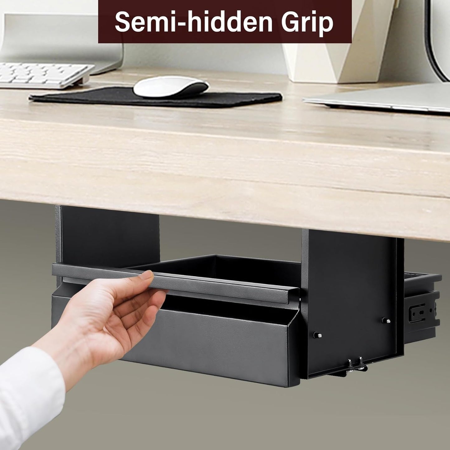 Under Desk Drawer 15.7" x 11.8" x 4.3", Under Desk Pull Out Drawer 4.3” & 7.5” Optional Bracket Height, Storage Organizer for Workbench with Drawers