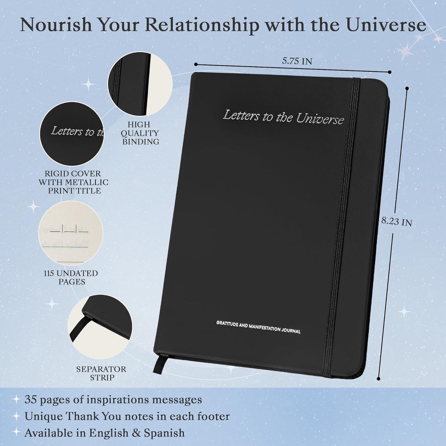 Daily Gratitude Journal (with 160 pages) | Letters to the Universe | Gratitude and Manifestation Journal | Thoughtful Spiritual Gift - English Version