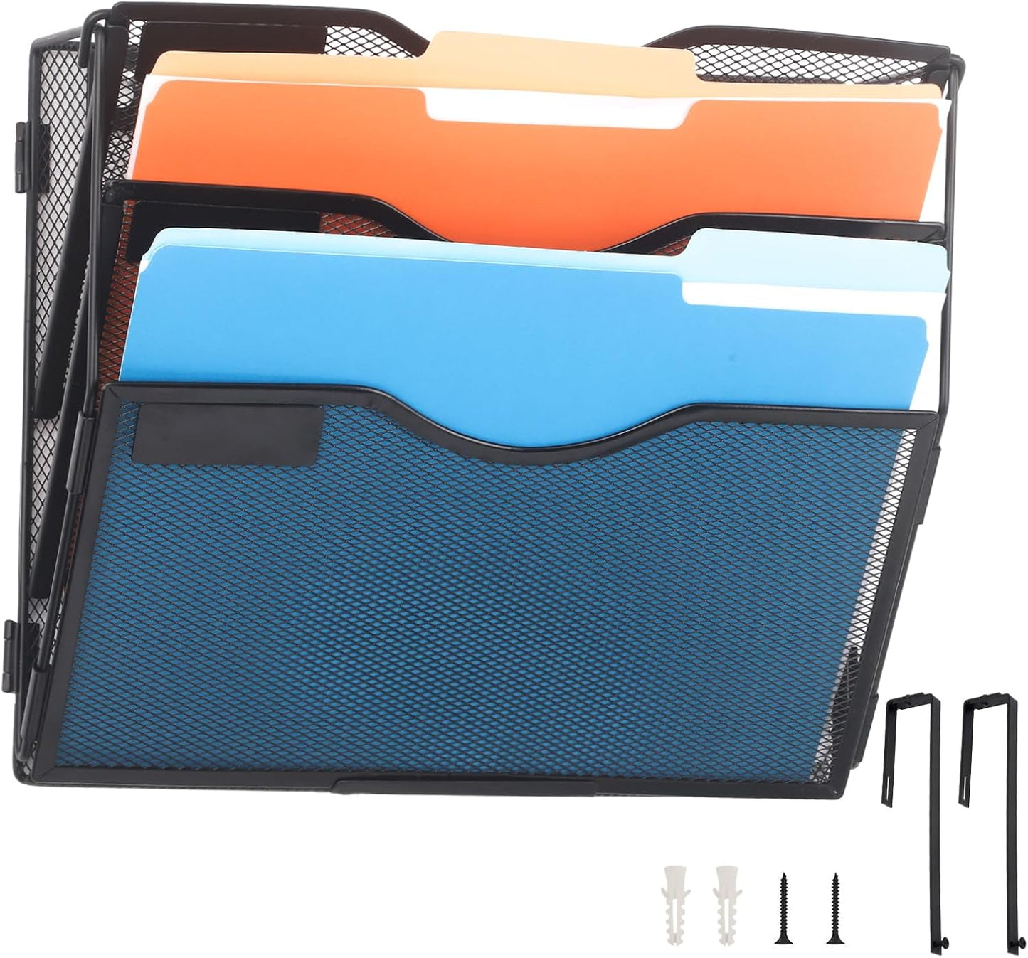 EASEPRES 3 Pocket Mesh Hanging Wall File Organizer with Hangers & Nametag Label, Wall Mounted Mail Paper Document Folder Holder, Clipboard Storage Organization Magazine Rack for Office Cubicle, Black