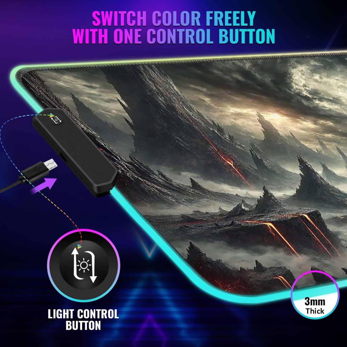 zNexus Elite Gaming Mouse Pad - Desk Mat Gaming Mouse Pad , Medium Extra Large Extended Big Long Huge XL XXL and XXXL RGB LED Light Mousepad For a Computer , PC Mats Mousepads Shadowlands Odyssey