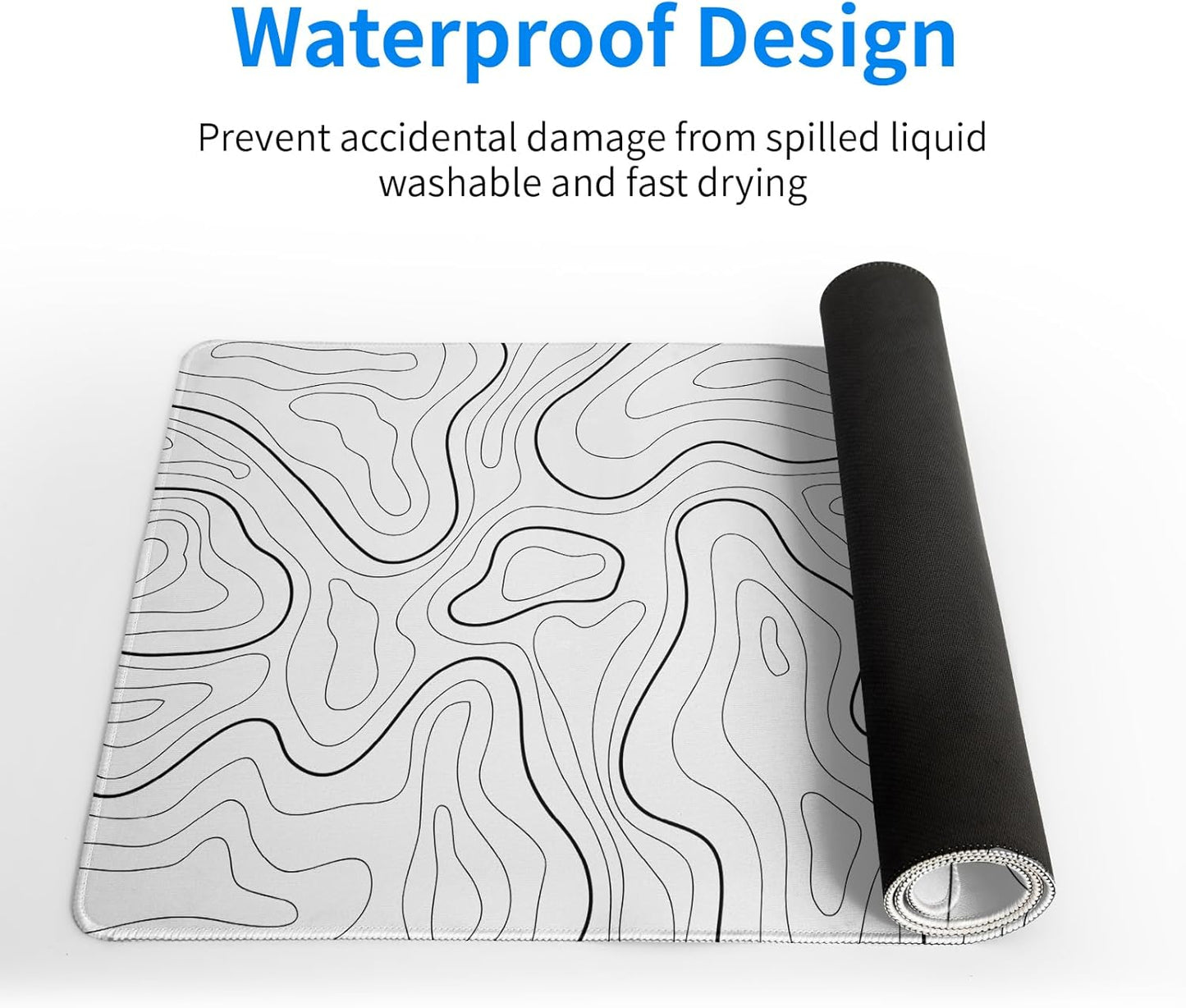 Gaming Mouse Pad Topographic Large Mousepad Keyboard 31.5 x 11.8in for Non-Slip Base and Stitched Edge, Extended Desk Pad XL Desk Mat (White)