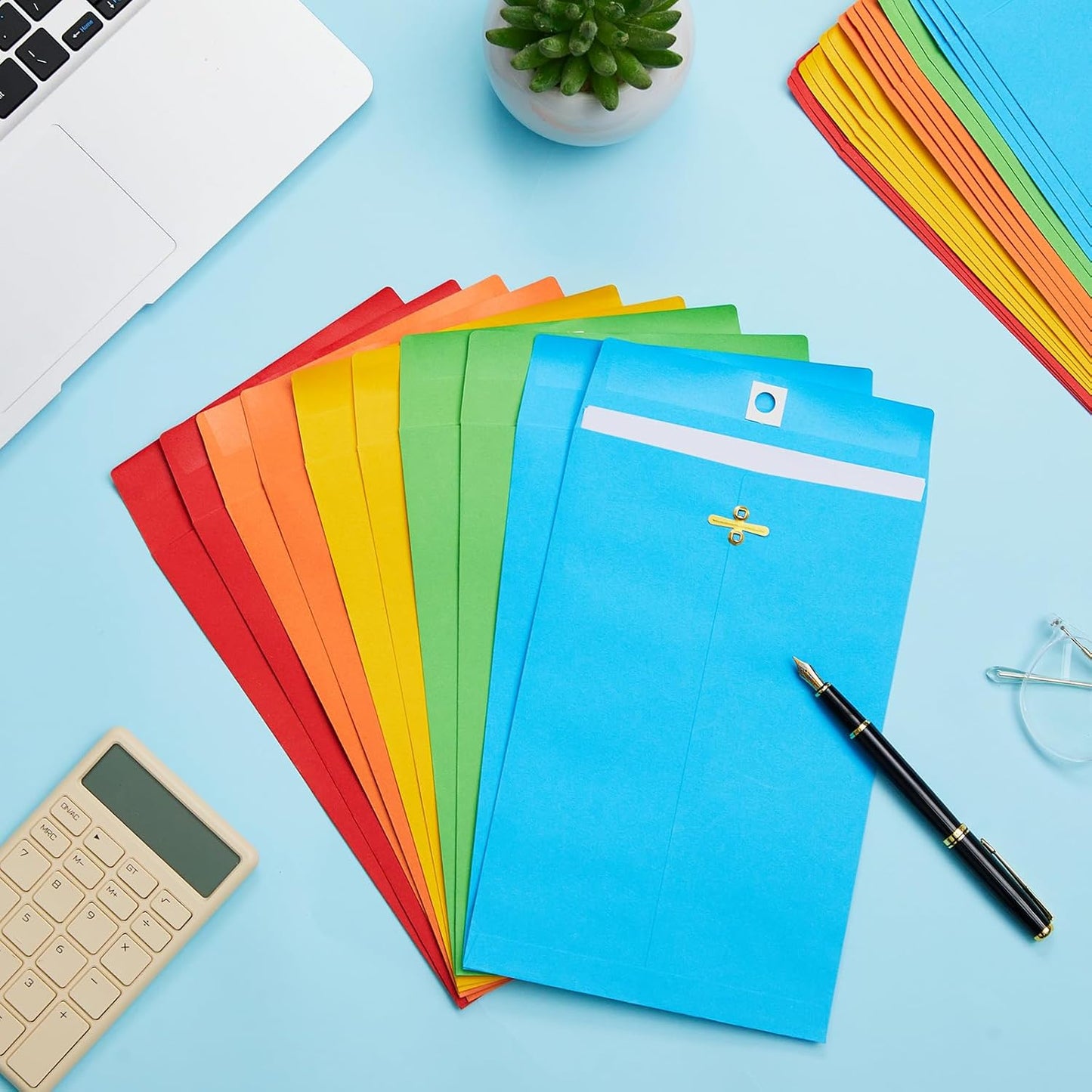 Geyee 100 Pcs Clasp Manilla Envelopes 6 x 9 Inch Gummed Colored Envelopes for Storing or Mailing for Home Office Business Supplies(Multicolor)