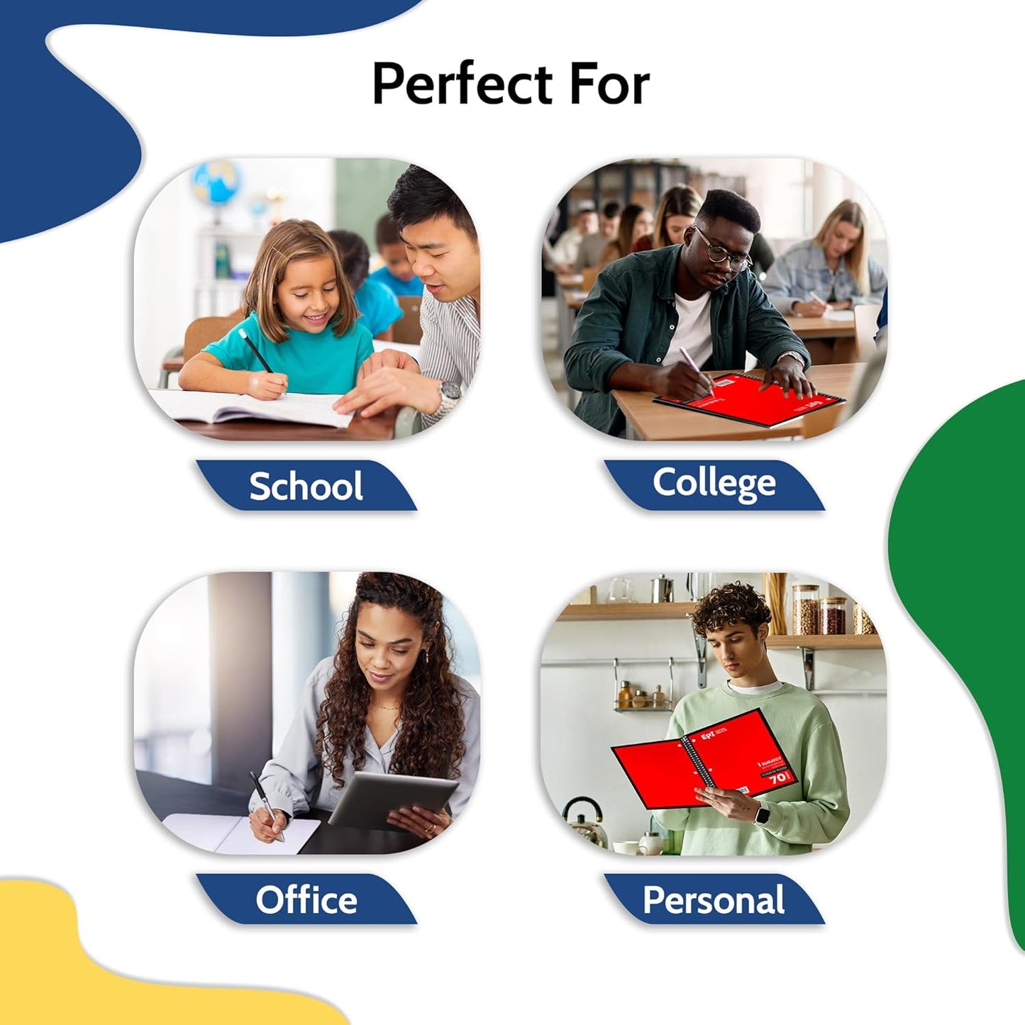 EPI Spiral Notebook | Wide - 70 Sheets, Durable Spiral Binding | 10.5 x 8 in | Classroom Supplies | School, Office, Note Taking, Journaling - 12 Pack