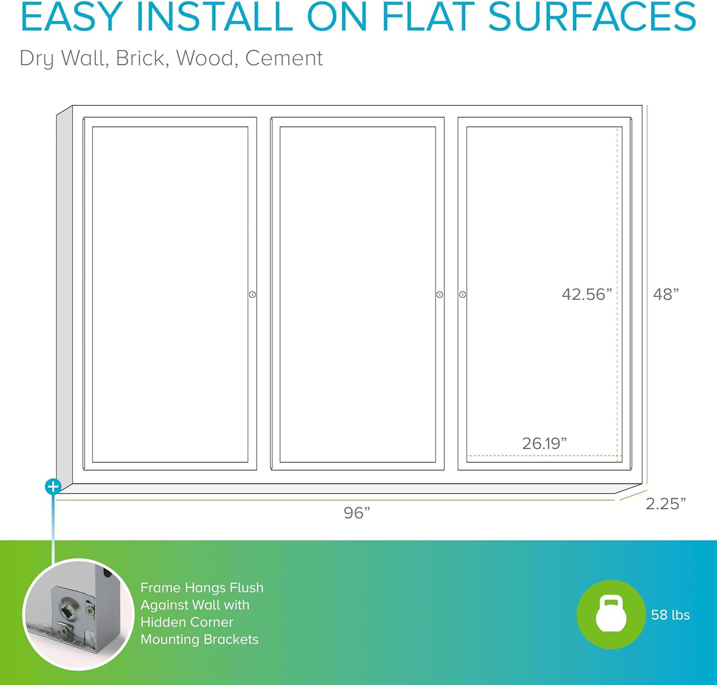 Ghent 48"x96" 3-Door Outdoor Enclosed Vinyl Bulletin Board, Shatter Resistant, with Lock, Satin Aluminum Frame - Ivory (PA34896VX-185), Made in the USA