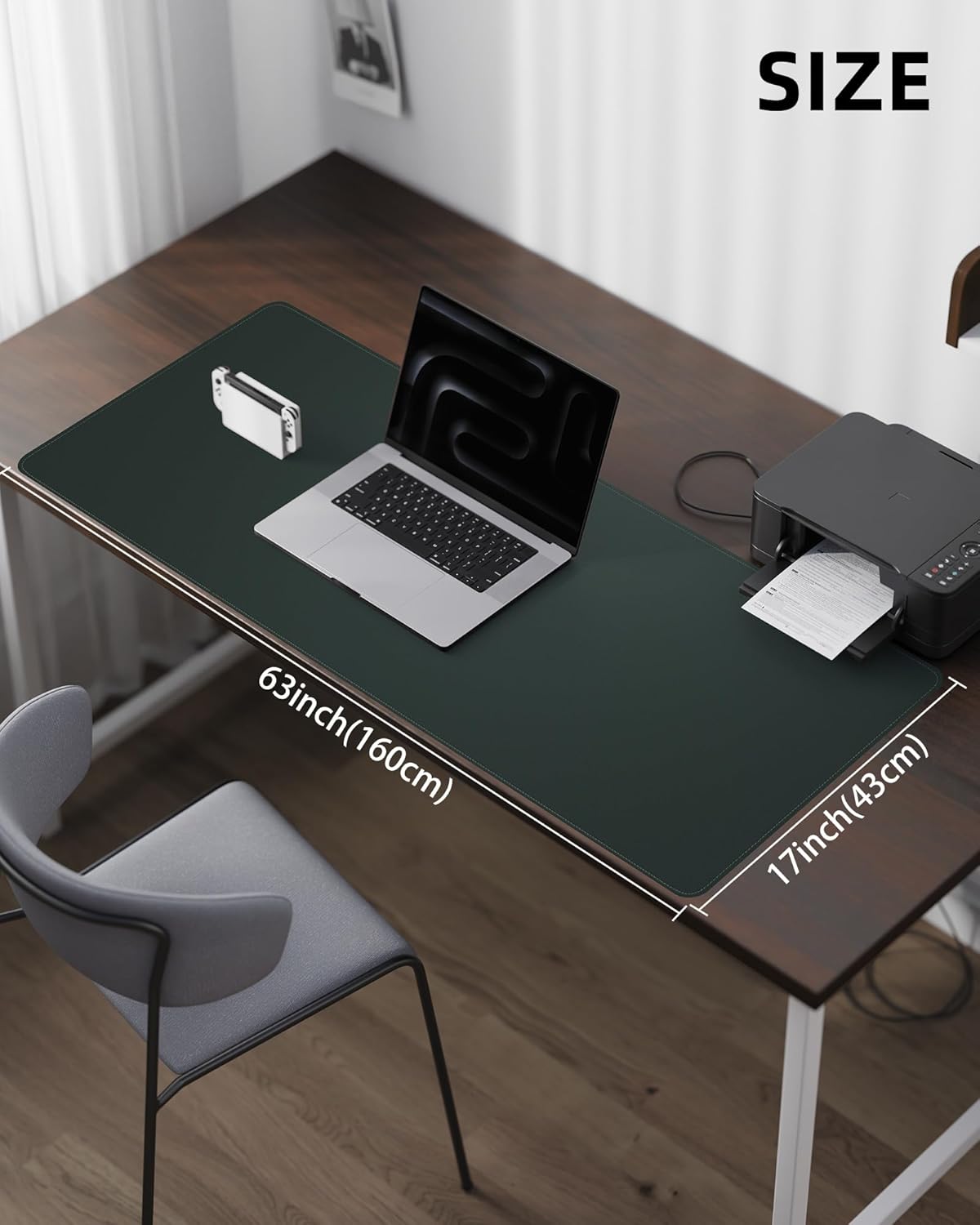 Extra Large Desk Mat - 63"x 17" Non-Slip Desk Pad for Office and Home - Ideal for Large Mouse Pad and Desk Mats on Top of Desks(Dark Green)