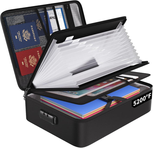 ENGPOW File Organizer Bag with 13 Pocket Accordion File Folder, Fireproof Document Organizer with Lock& Labels,Multi-Layer Portable Home Travel Safe Storage Box for Important Documents,Files and More