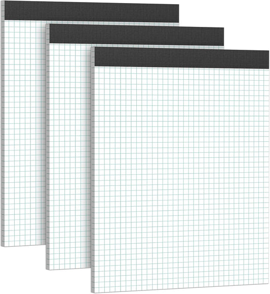 Graph Paper 8.5 x 11 Grid Paper Pad Quad Ruled, 3 Pack, 30 Sheets per Pad, White, 4x4 (4 Squares per inch), Easy-Tear Perforations, 8.5"x11" Quad Ruled Grid Paper Pad