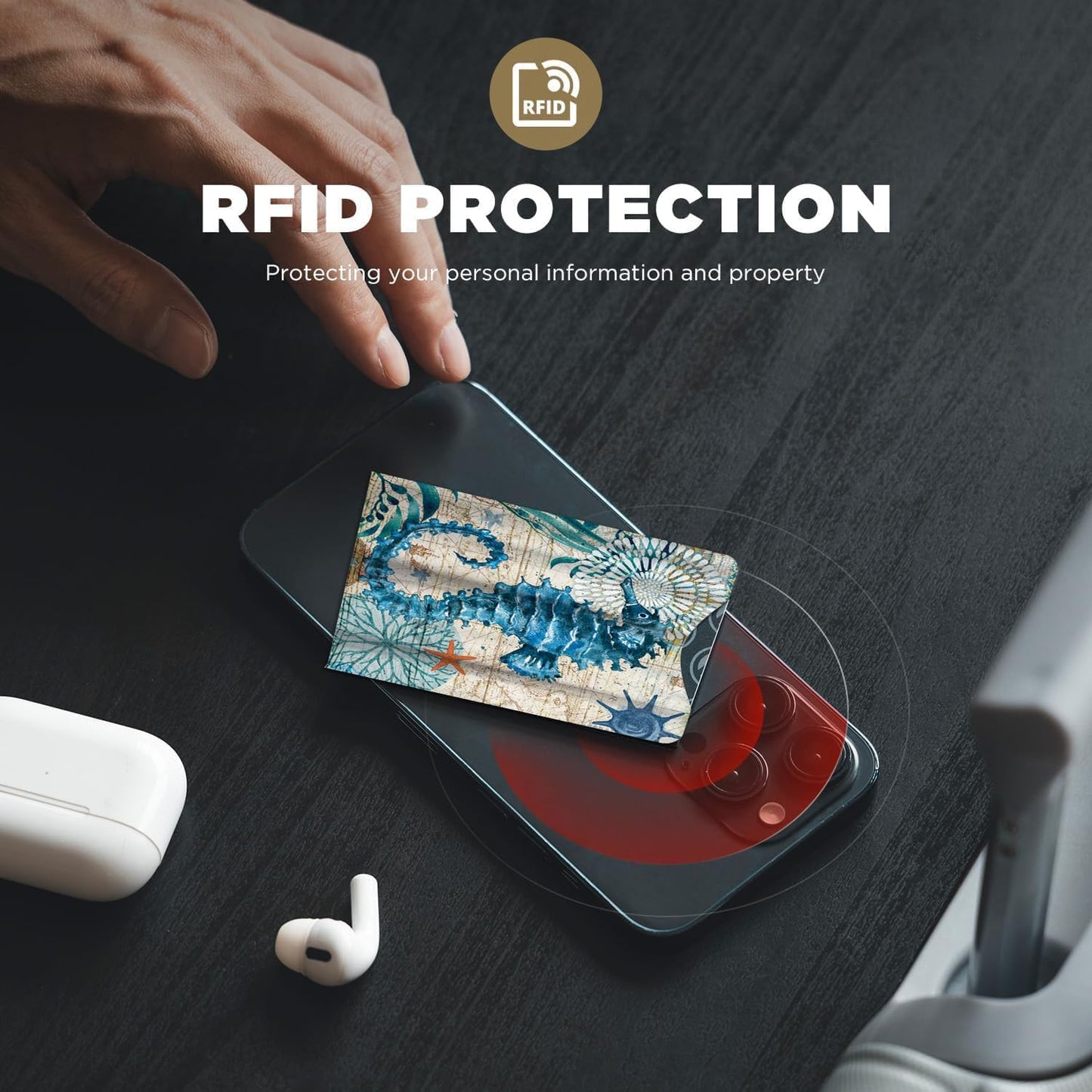 12 PCS RFID Blocking Sleeves, Credit Card Holder for Women Men Protect Cards Identity from Electronic Theft Travel Case Set (Marine Animals)