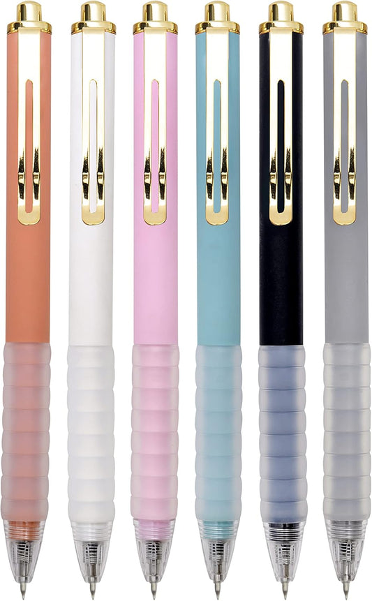 Linbsunne Ballpoint Pens Medium Point 1mm Black Ink Work Pen with Super Soft Grip Ball Point Pen for Men Women Retractable Office Pens (Gold Clip-6 count)