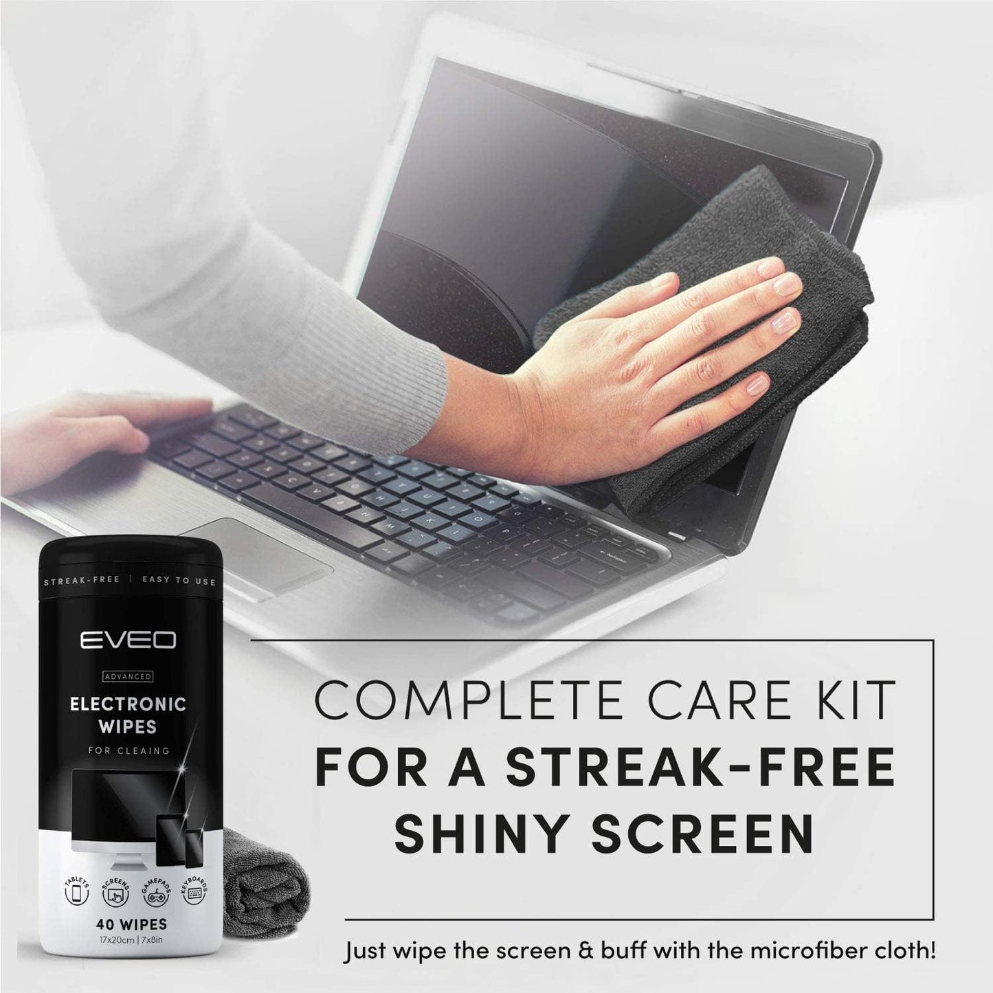 Electronic Wipes Streak-Free for Screen Cleaner & Smart Watch [4 Pack x 40] TV Screen, Smart TV, Computer Screen, Laptop, Phone, Tablet, and Electronics devices - Microfiber Cloth Included [160 Wipes]