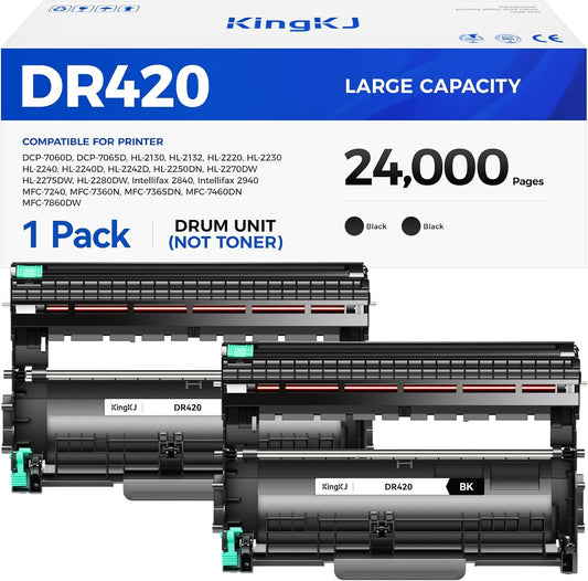 DR420 Drum Unit(Not Toner)Replacement Compatible for Brother DR420 DR-420 Imaging Drum HL-2270DW HL-2280DW HL-2230 MFC-7360N MFC-7860DW DCP-7065DN Intellifax 2840 2940 MFC-7240 HL-2240D Printer 2-Pack