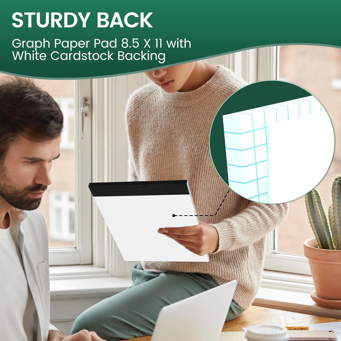 Graph Paper 8.5 X 11, 6 Pack, 4x4 Quad Ruled, Grid Paper Pad 8-1/2" X 11", Grid Pad 8.5 X 11.75, Engineering Notebook, Easy Tears Off, White 70 GSM Graft Paper