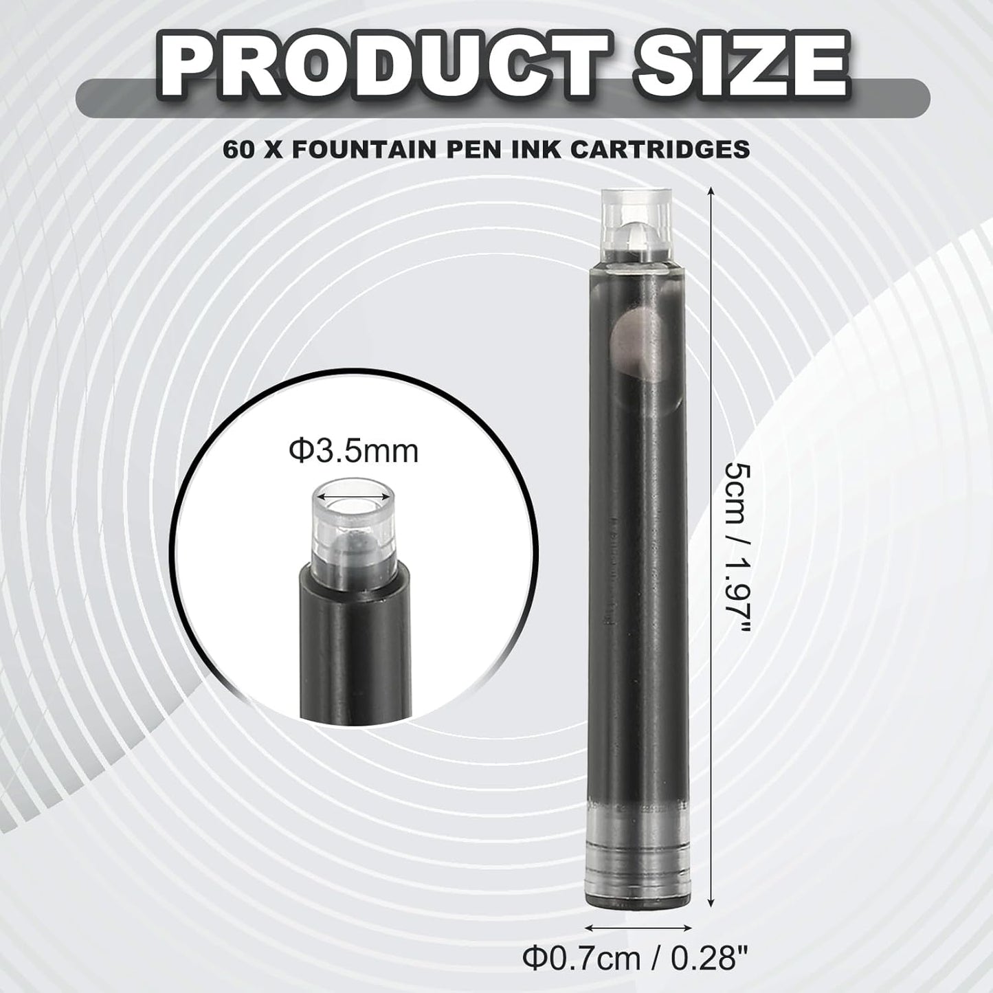 PATIKIL 60Pcs Fountain Pen Ink Cartridges, 3.4mm Bore Diameter Pen Ink Refill Standard International Refill Cartridges for Writing Business, Black