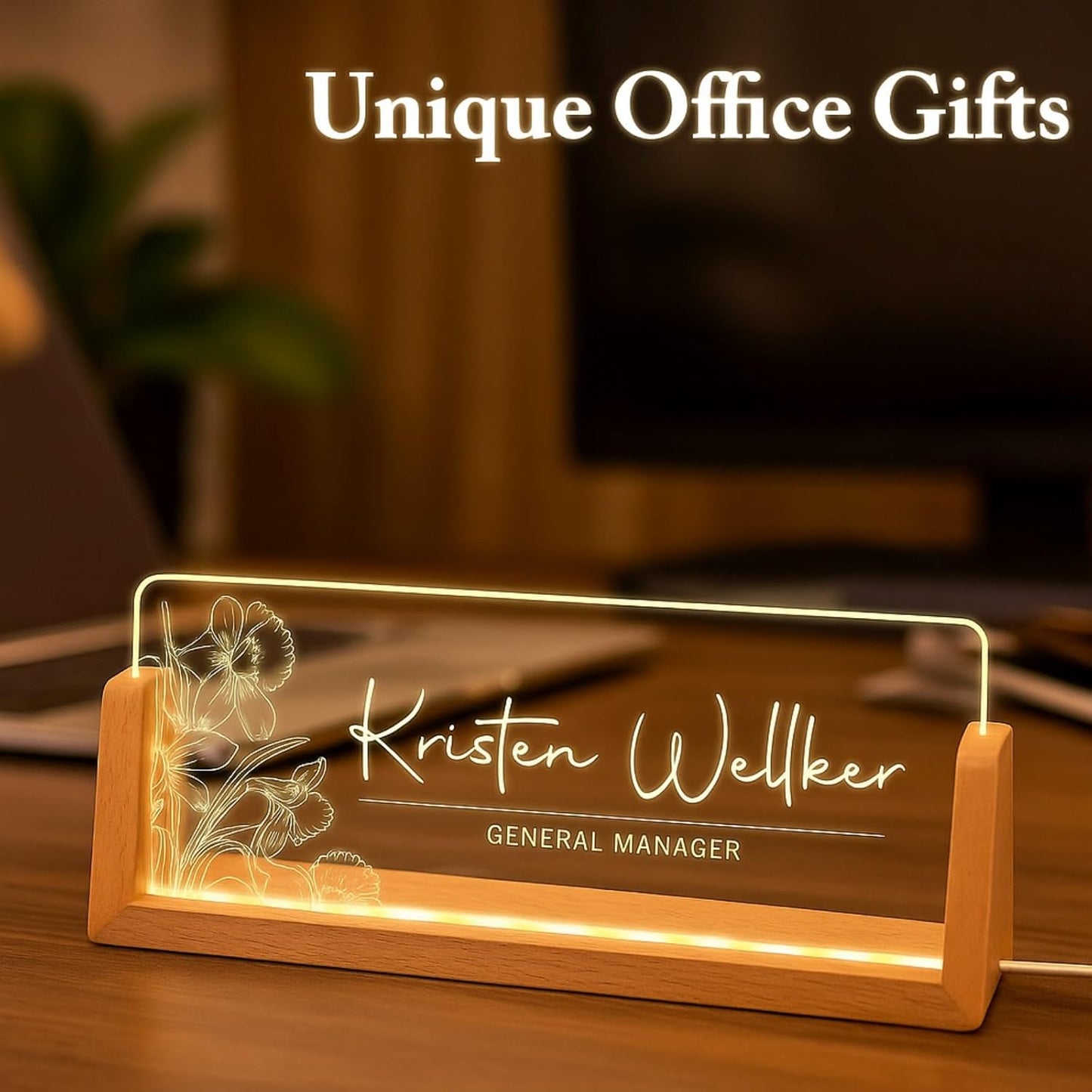 Desk Name Plate Personalized Custom Light Up Office Name Plate Customized Acrylic Name Plates for Desks Personalized Gifts Office Decor for Boss Coworkers Teacher Employee Appreciation Gifts (Design3)