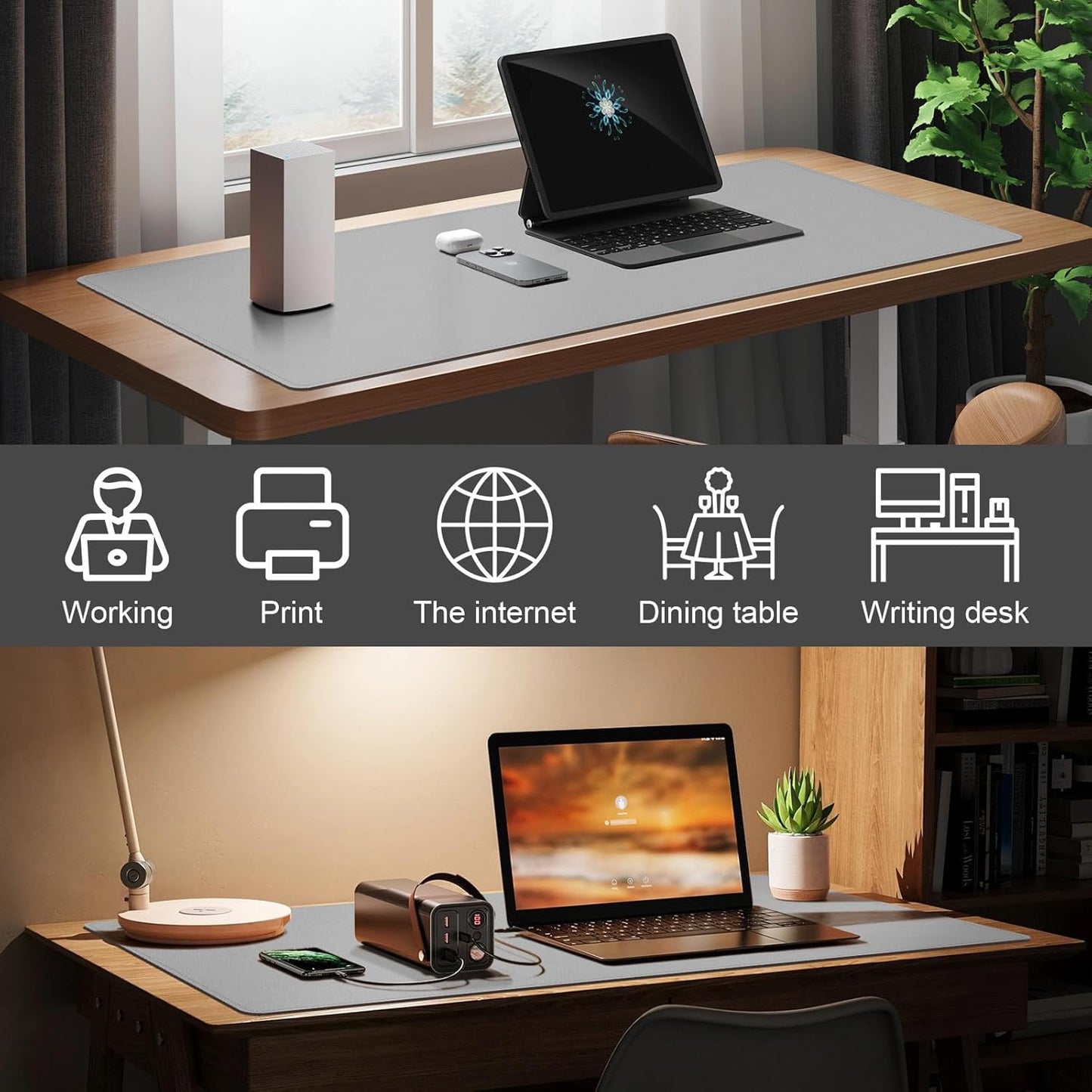 DAWNTREES Desk Mat Protector,PU Leather Desk Pad,Non Slip, Large Mouse Pad and Keyboard Mat, Waterproof Writing Pad for Office and Home (Light Gray,39.4''x19.7'')