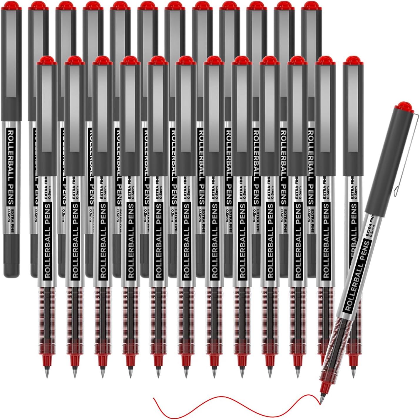 Shuttle Art RollerBall Pens, 25 Pack Red Fine Point Roller Ball Pens, 0.5mm Liquid Ink Pens for Writing Journaling Taking Notes School Office