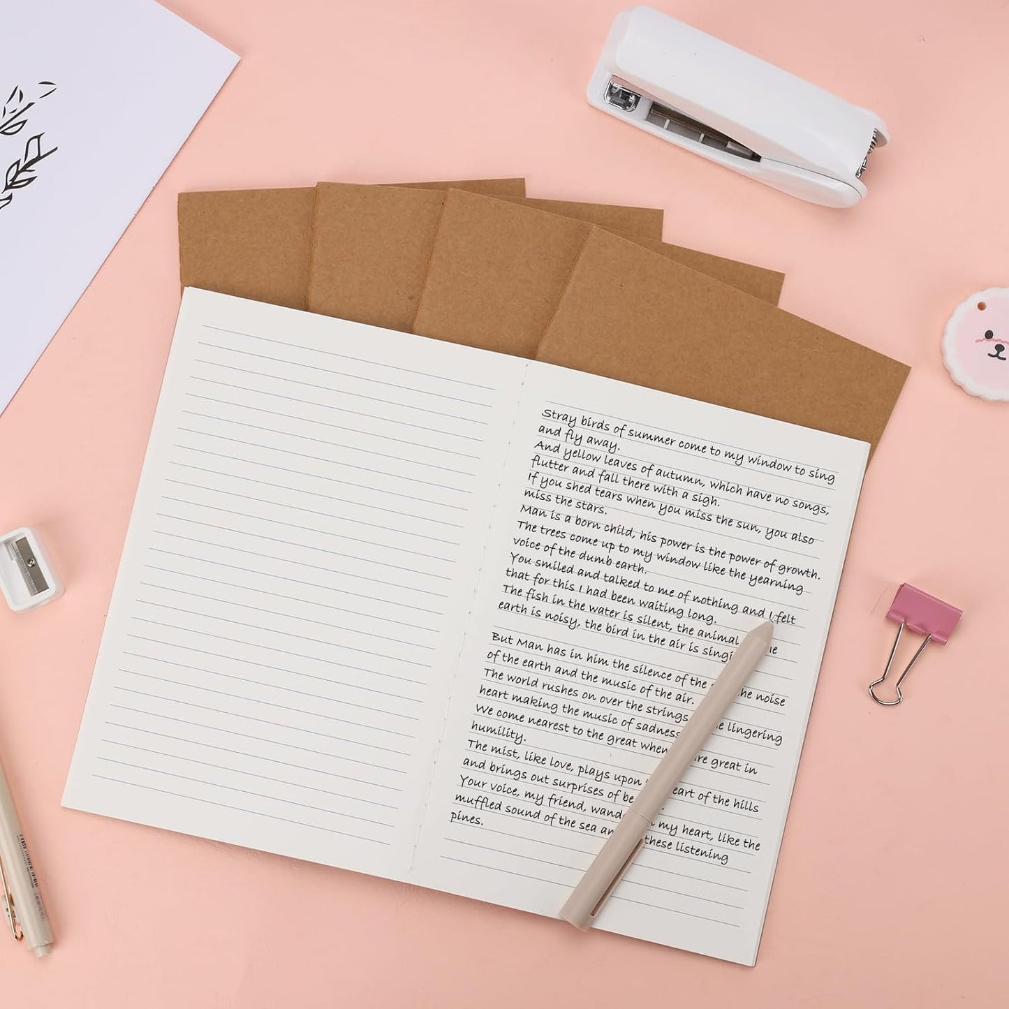 EOOUT 48 Pack A5 Lined Kraft Notebooks, Travel Journals Bulk 8.3x5.5in College Ruled Subject Notebooks 30 Sheets 60 Pages for Writing School Office Supplies