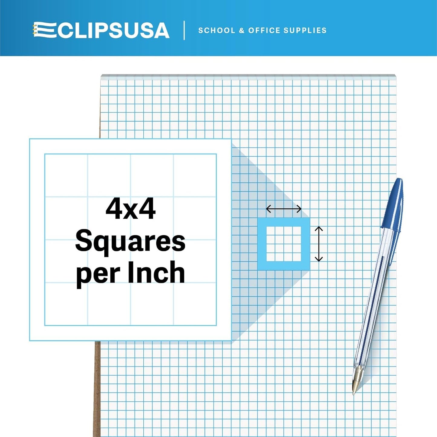 E-CLIPS USA Graph Paper Pad, Graph Paper Notebook, 4 x 4 An Inch Quad Ruled Graph Paper Pad, Graph Paper Pads 8.5 x 11, Drafting Paper, 50 Sheets Per Pad (12 Pack)