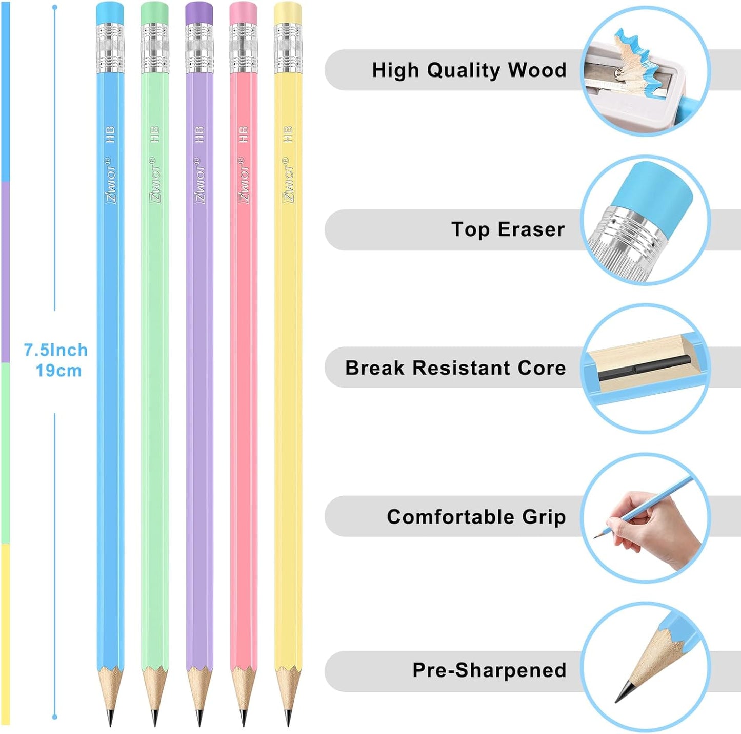 ZWlOT Wood-Cased Pencils,Pre-Sharpened,Pastel Colors,350 Count #2 HB Pencils with Eraser Bulk,Assorted Colors,School Classroom Teacher Supplies Gifts