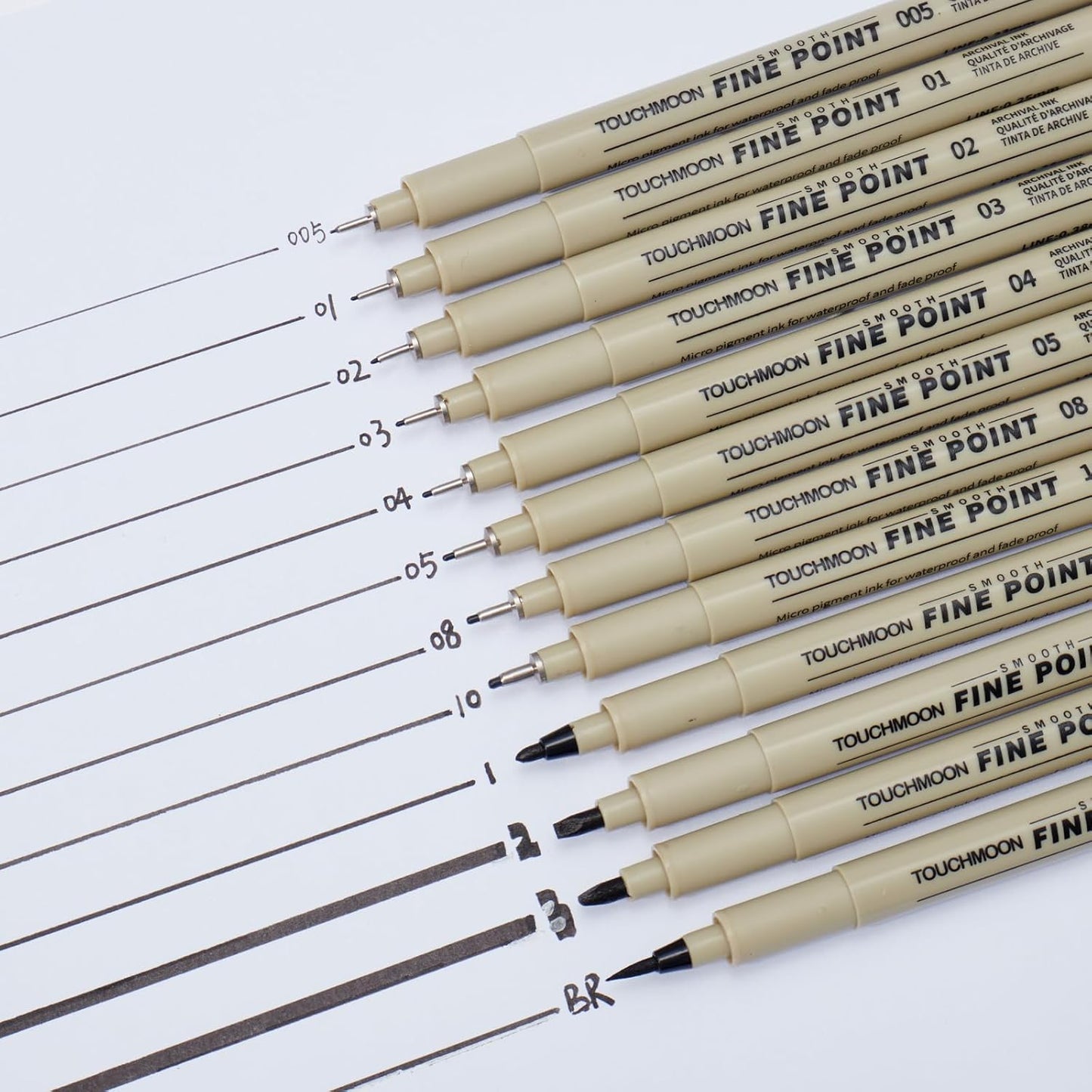 12 Pack Fineliner Drawing Pens – Black Waterproof Micro Line Ink Pens with Assorted Tip Sizes (005 to BR) for Manga, Sketching, Journaling & Technical Illustration