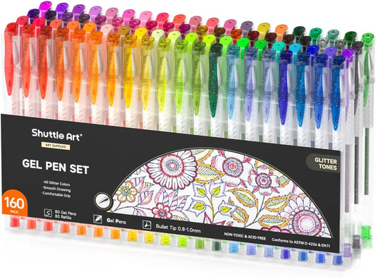 Shuttle Art 160 Pack Glitter Gel Pens, 80 Colors Glitter Gel Pens Set with 80 Refills for Adults Coloring Books Drawing Crafts Scrapbooking Journaling