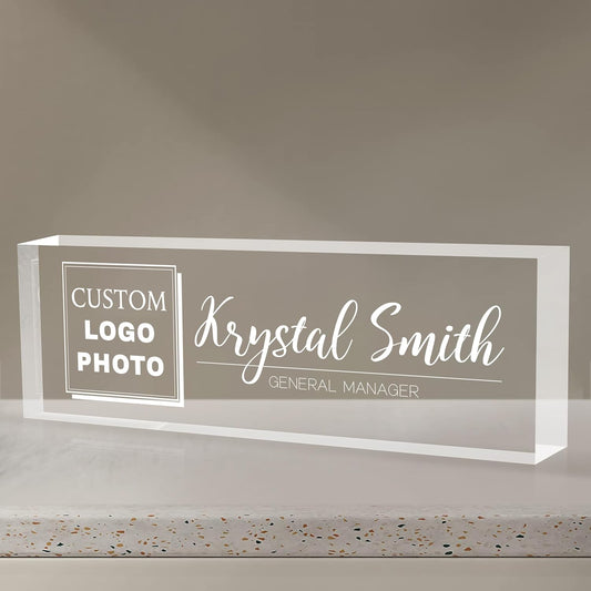 Custom Name Plate for Desk | Personalized Logo Desk Name Plate | Personalized Boss Employee Teacher Appreciation Gifts | Acrylic Name Plate Office Desk Accessories