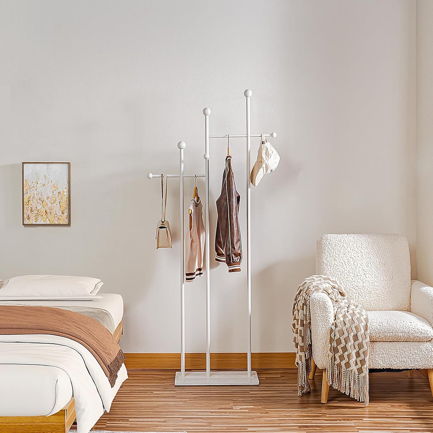 Freestanding Coat Rack with Marble Base Heavy Duty Clothes Rack Metal Coat Tree Stand Hat Rack for Corner Bedroom Entryway Living Room Hotel 19.69 x 11.02 x 68.9 Inches (White)