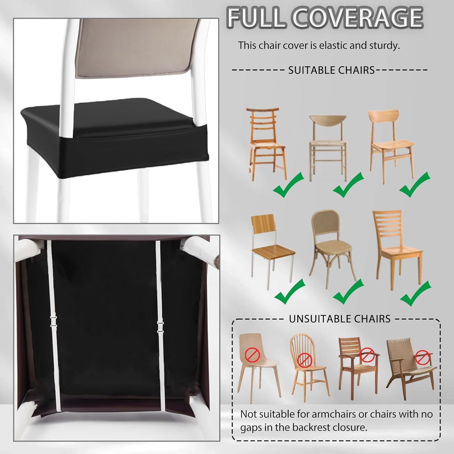 CWK Waterproof PU Leather Dining Chair Covers Set of 4-Stretchable Chair Seat Slipcovers, Removable & Washable Protector for Dining Room,Home,Office,Wedding,Rear Covers (PU-Back)