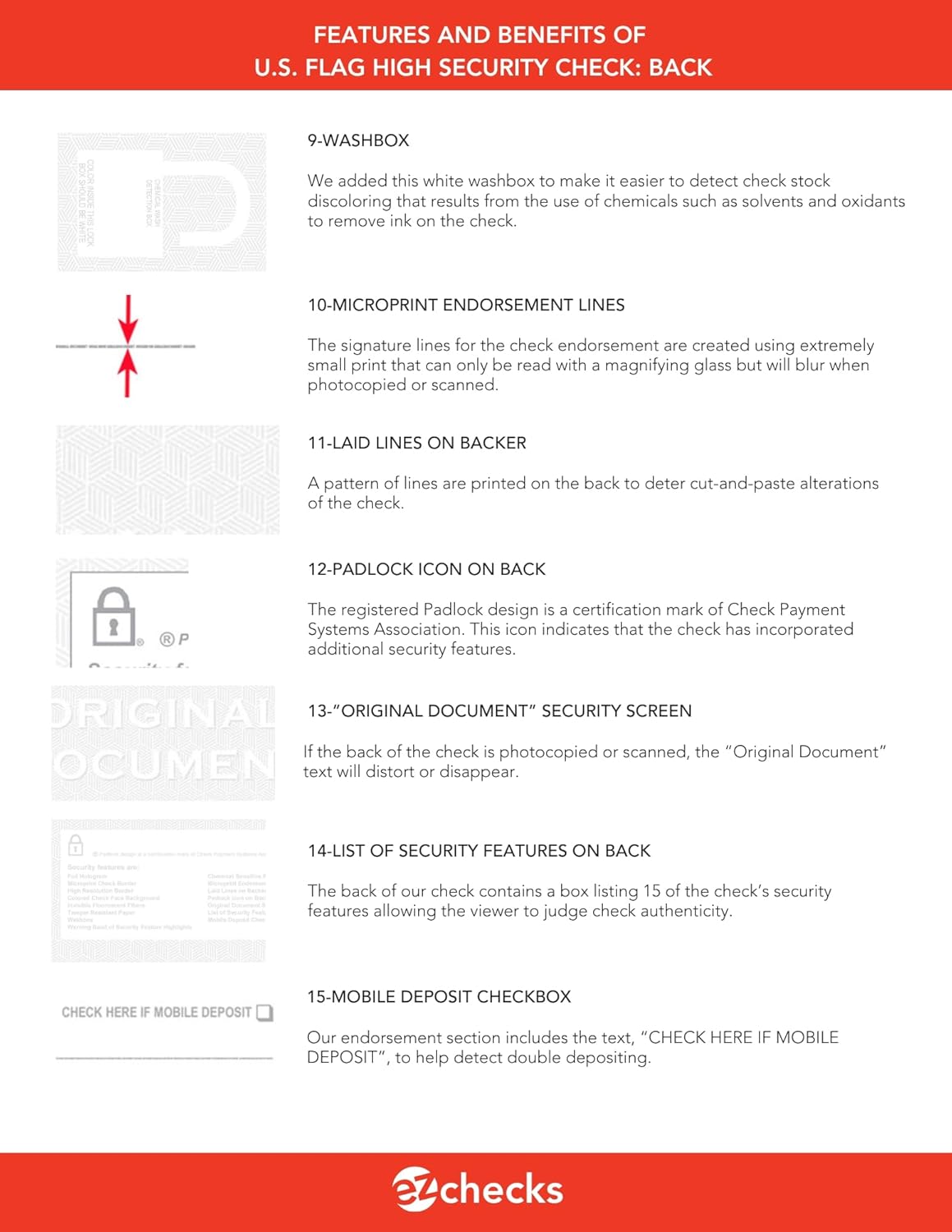 EZ Checks Premium Blank Hologram High Security Laser Check Stock | 500 Sheets (US Flag, Check at Top)