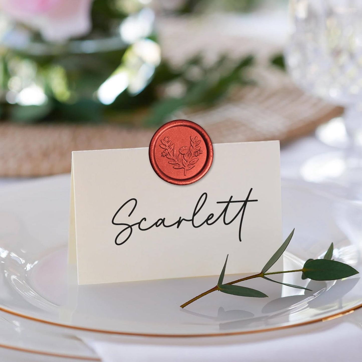 Handmade Wax Seal Stickers - Wedding Invitation Envelope Seal Stickers, 25 Pcs Self- Adhesive Stickers, Perfect for Invitation, Christmas, Gift Wrapping (Eucalyptus Style, Red Wax)