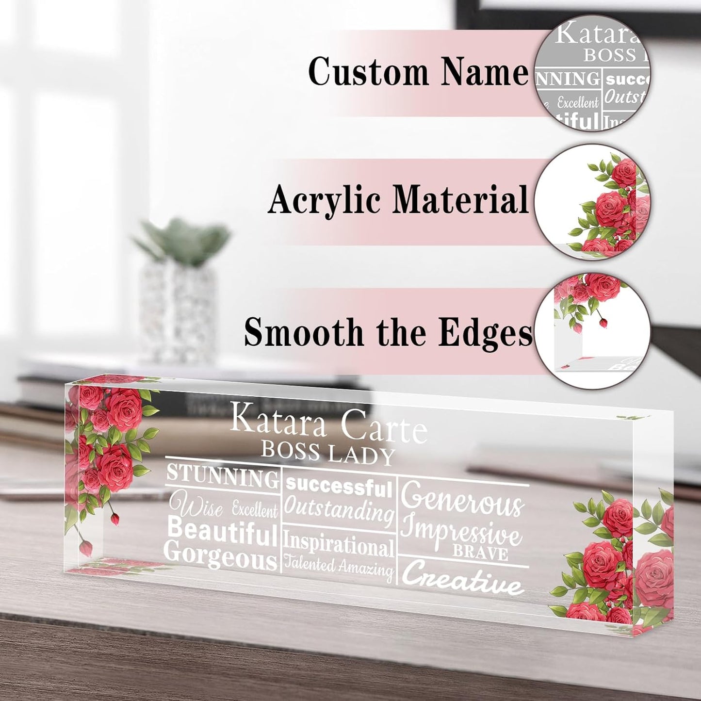 Name Plate for Desk Personalized, Acrylic Desk Decorations, Employee Appreciation Gifts, Custom Office Gifts for Coworkers, Boss, Teacher, Nurse (Boss Lady)