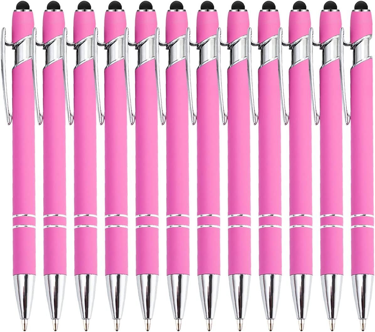 PASISIBICK 12 Pieces Pink Ballpoint Pen with Stylus Tip, 2 in 1 Stylus Stylish Pen, Premium Metal Stylus Pen for Touch Screens, Black Ink, 1.0 mm Medium Point(12 PCS Pink)
