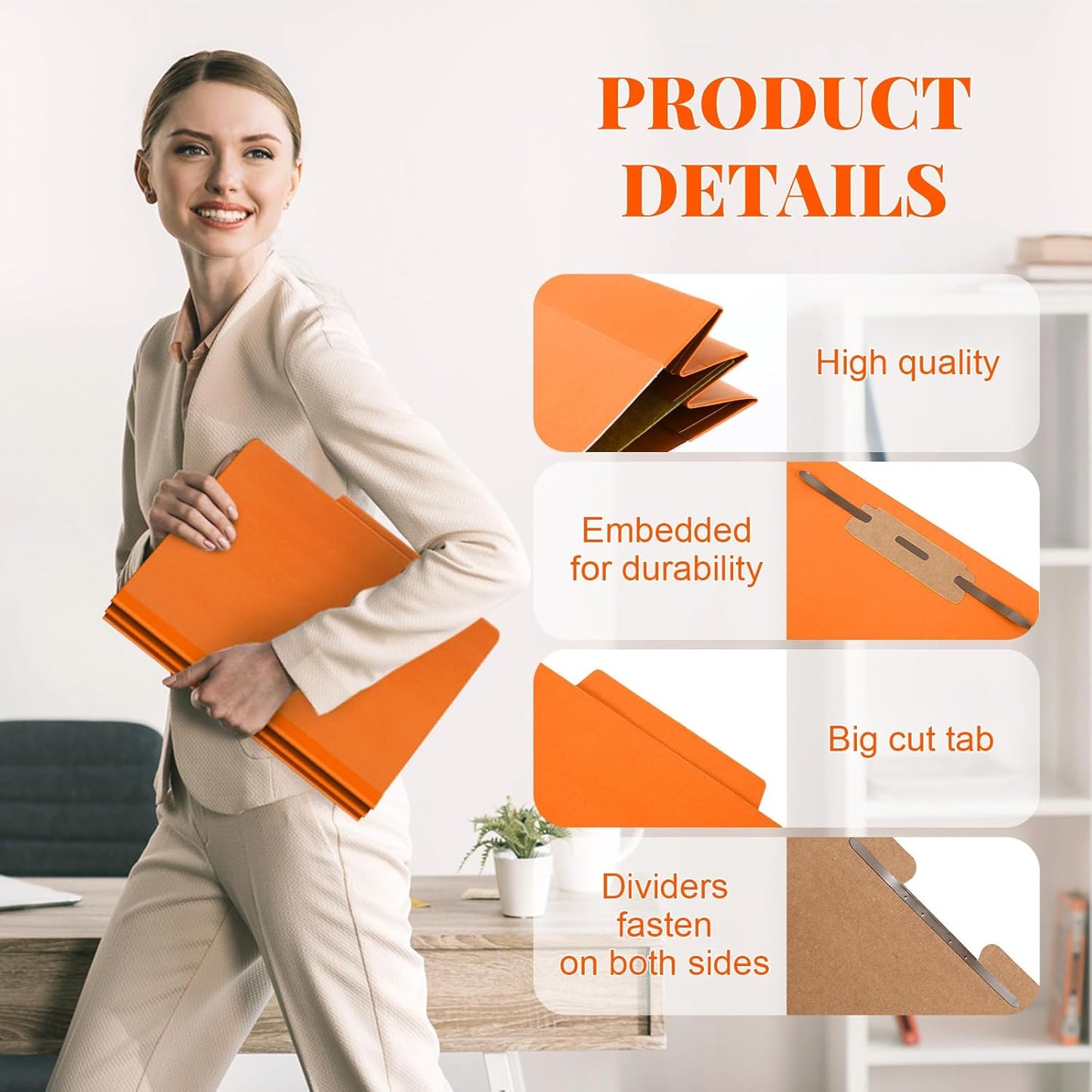 12 Pcs Classification Folders Letter Size, 1 Divider Pressboard File Folder with Fasteners, Expanding File Organizer Bulk for Teachers, Clergy, Office, Church, Christmas Donations (Orange)