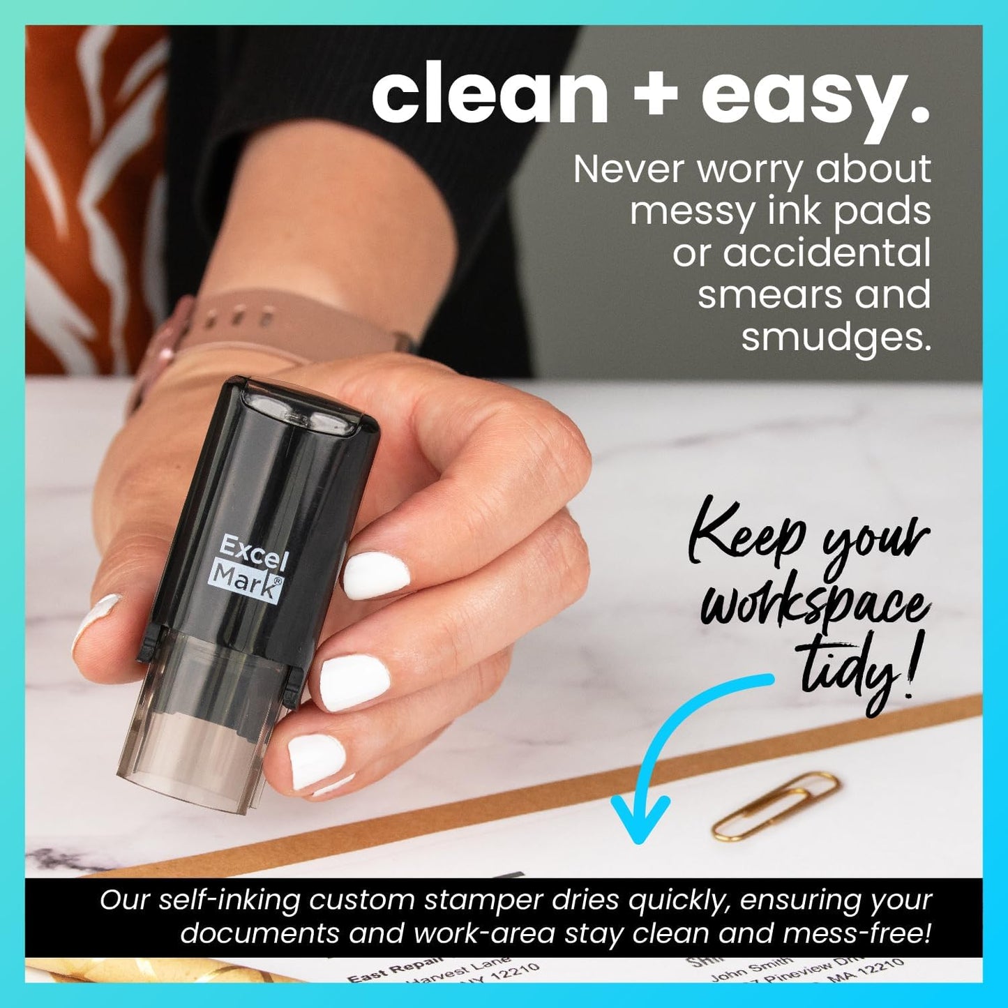 ExcelMark Round Teacher Stamp - Smiley FACE 1 - Blue Ink