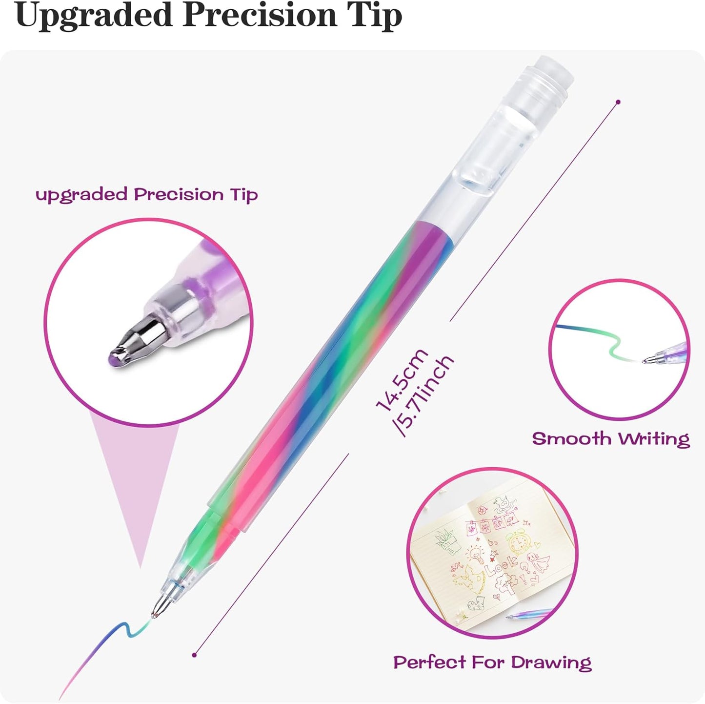 LIULIUCAI 12 Pack Rainbow Gel Pens with Upgraded Tip, Magic 3-Color Mixing Gel Pens Set, Neon for Adult Coloring Books, Journaling, Doodling, Stable Colorful Art Supplies