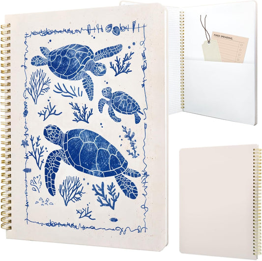 Cute Spiral Notebook journal A4 Aesthetic Pretty Design for Women Girls Kawaii with Pocket, 8.5 x 11 inch, Graph, Turtle